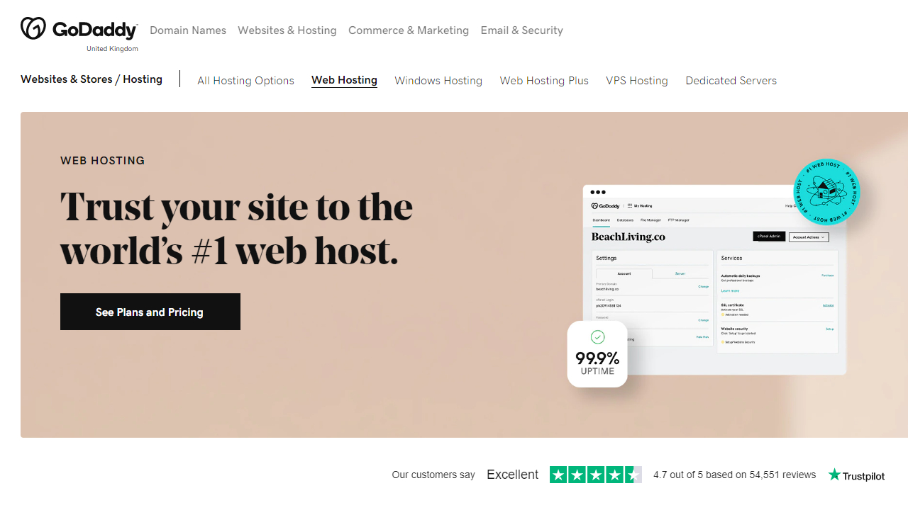 GoDaddy web hosting homepage screenshot