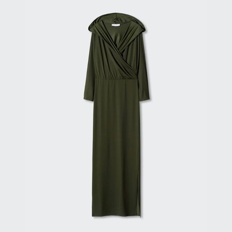 flat lay of mango hooded long dress in khaki