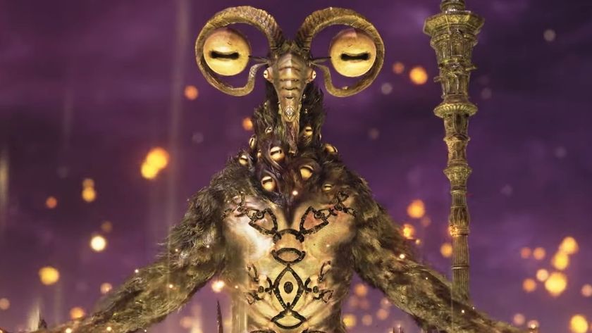 Elden Ring Nightreign Libra on purple background looking at camera with goggle eyes