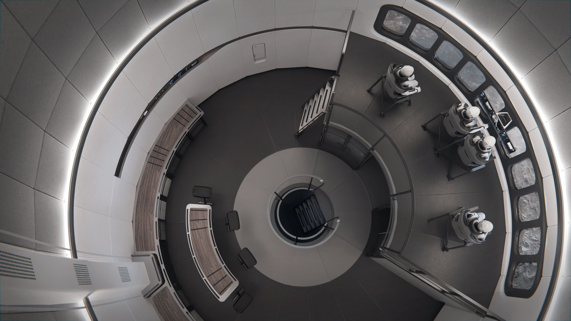 Artist's rendering of the cabin of SpaceX's Starship vehicle during an Artemis moon mission for NASA.