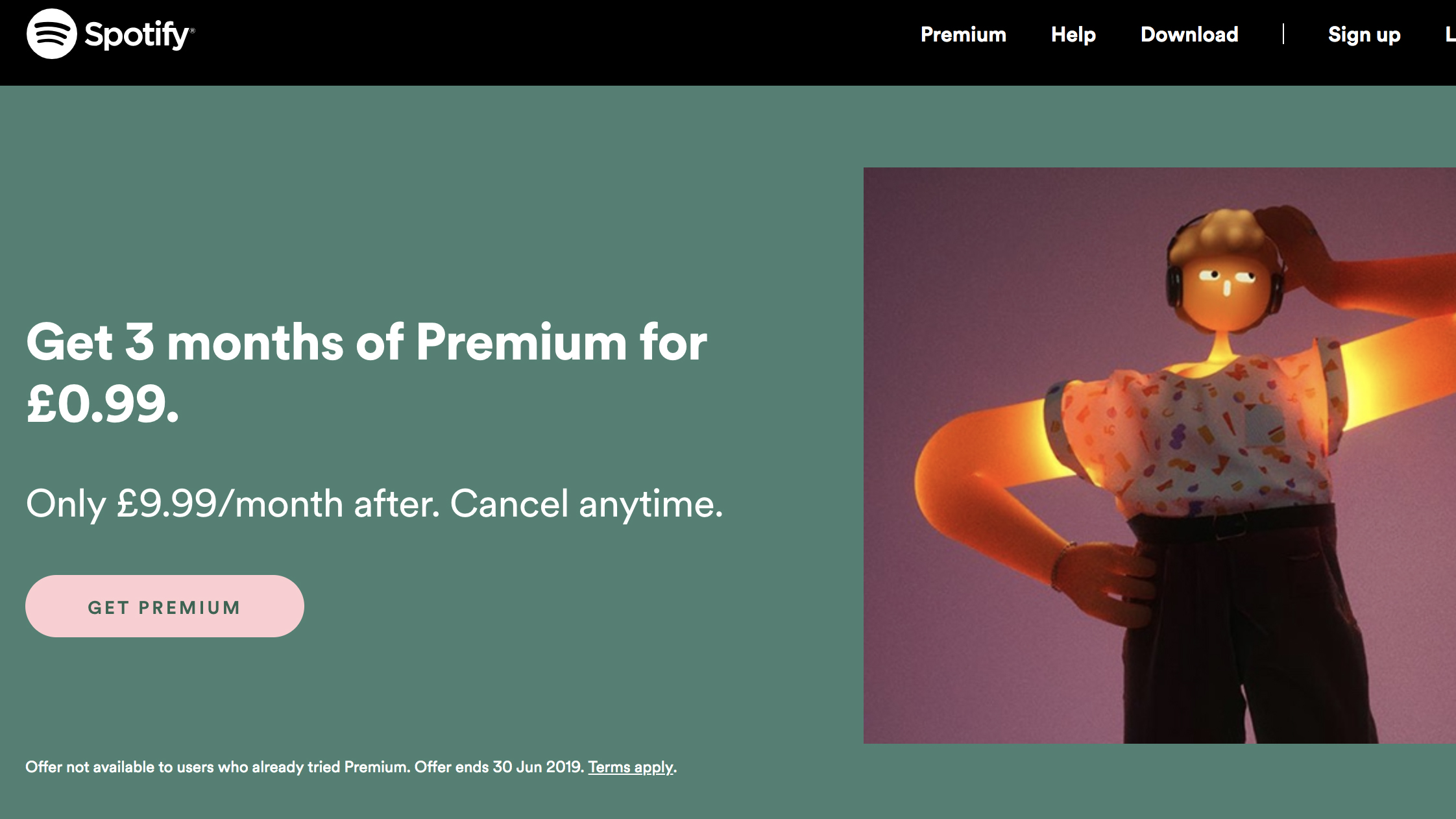 Get 3 months of Spotify Premium for 99p/99 cents