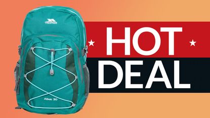 trespass backpack with Hot Deal flag overlaid