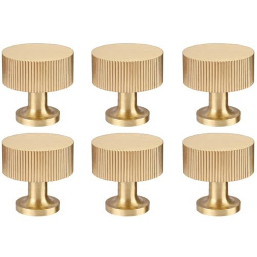 Rzdeal 6pcs Solid Brass Cabinet Knobs Pulls Cabinet Drawer Dresser Gold Knobs Modern Handles (1"x1"/25mmx25mm),brushed Brass Finish