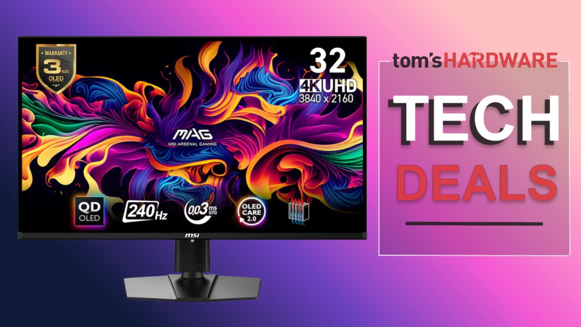 MSI MAG 321UPXB gaming monitor next to Tech Deals logo