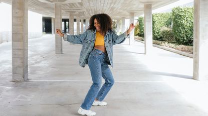 Woman wearing denim jeans and jacket