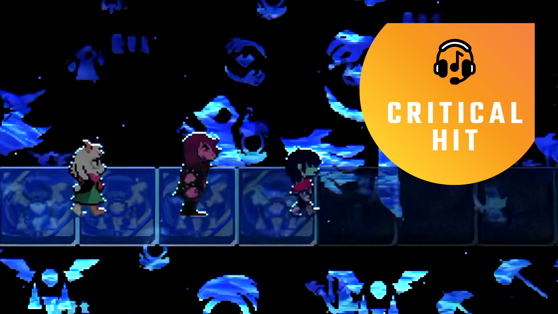 The three heroes of Deltarune walk across a walkway in Chapter 4.