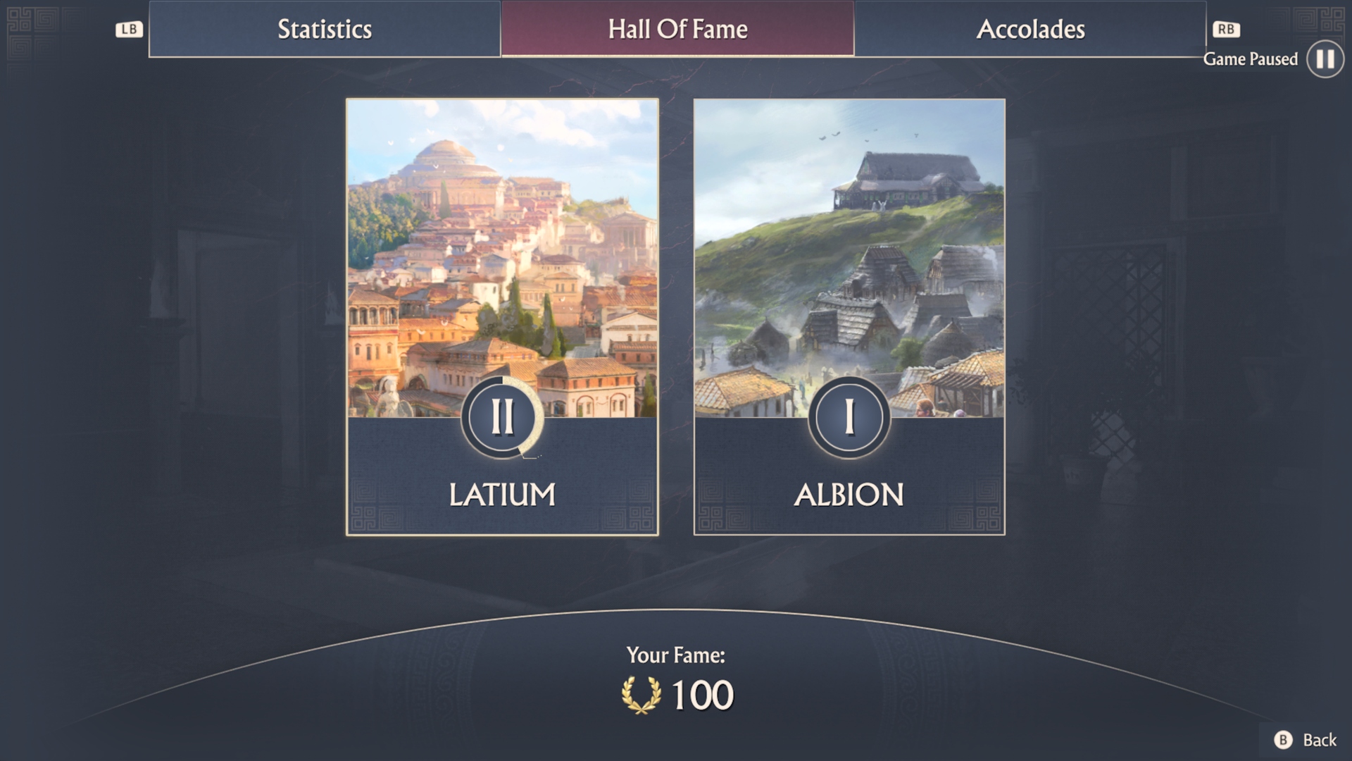 The Hall of Fame menu in Anno 117 Pax Romana