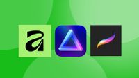 three logos for Photoshop alternatives on a green background