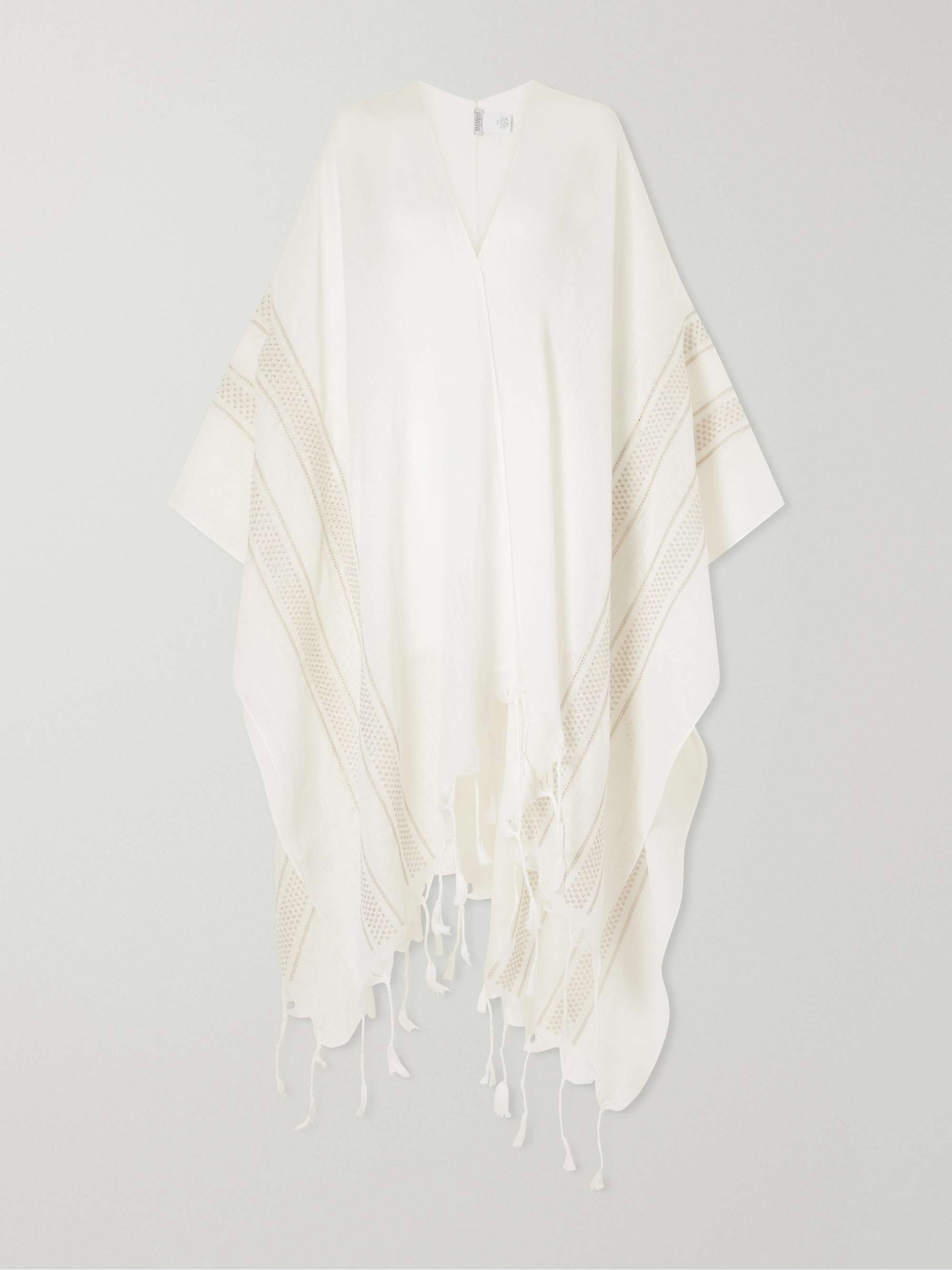 Fringed Broderie Anglaise-Trimmed Linen Poncho