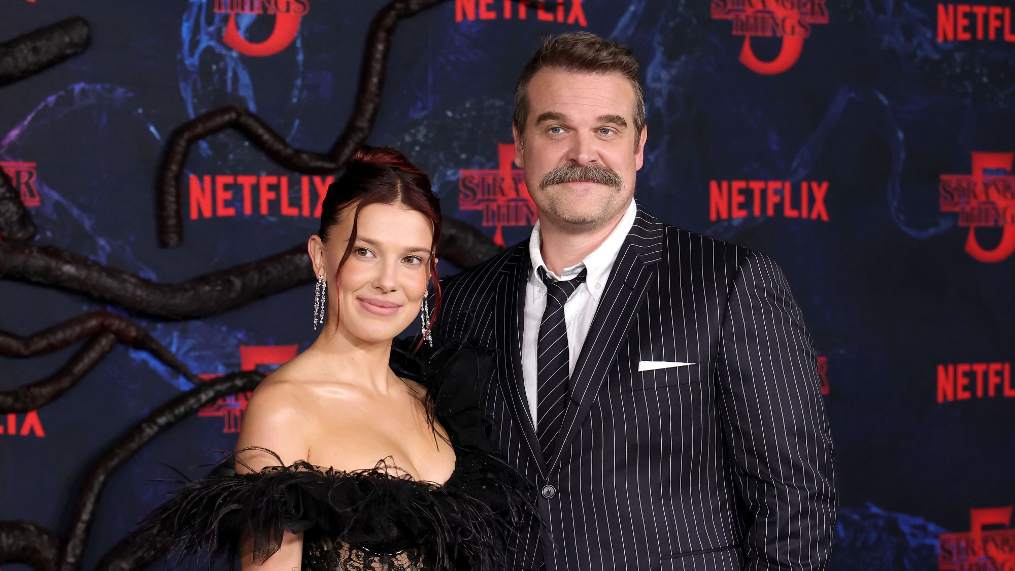 Millie Bobby Brown and David Harbour attend the Los Angeles premiere of 'Stranger Things' season five