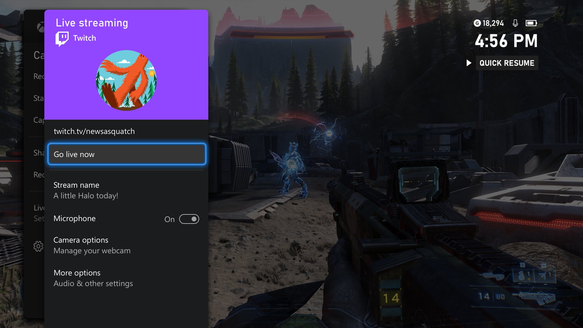 Xbox-Oberfälche mit Twitch-Streaming-Menü