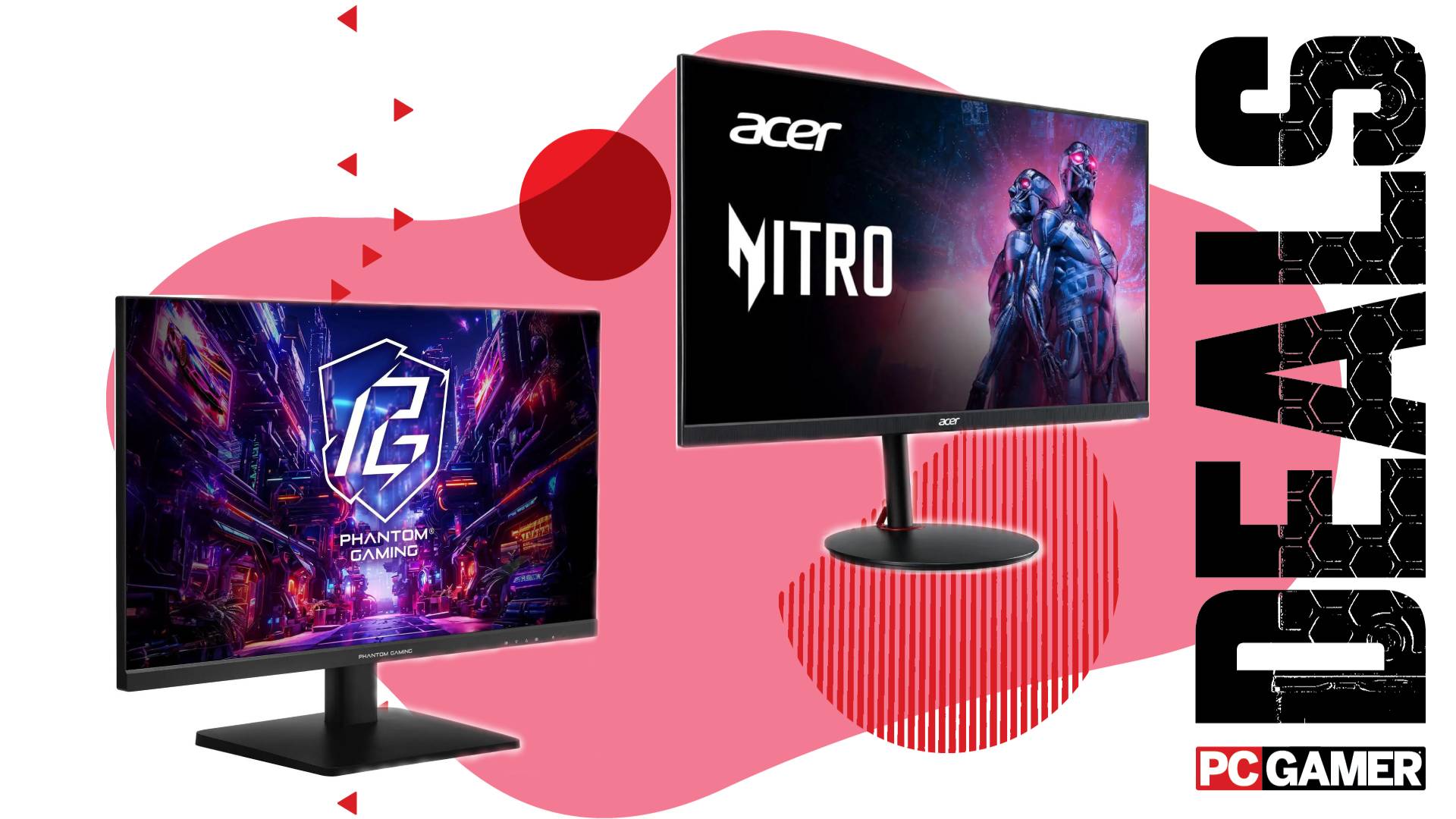 The ASRock Phantom PG27QFT1B and the Acer Nitro XV272U W2bmiiprx gaming monitors floats in the funky PC Gamer deal void.