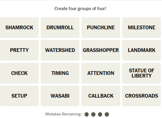The New York Times Connections puzzle on February 26, 2026