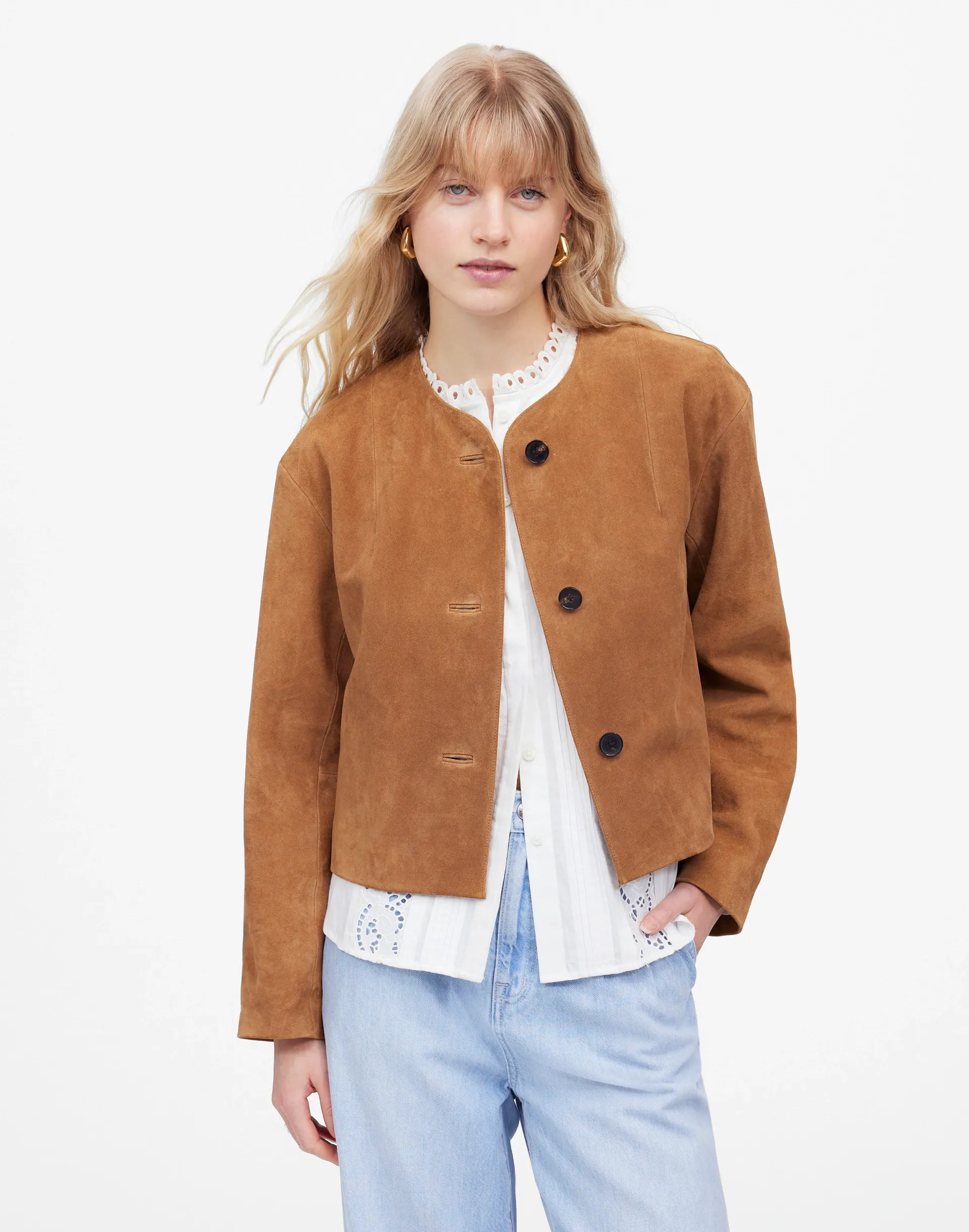 Crop Cardigan Jacket in Suede