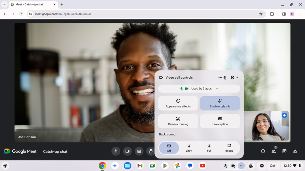 The Samsung Galaxy Chromebook Plus grabs new video call features for the mic and background.