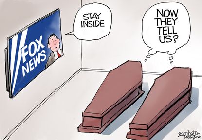 00 Editorial Cartoon U.S. Fox News delays news coronavirus hoax rhetoric