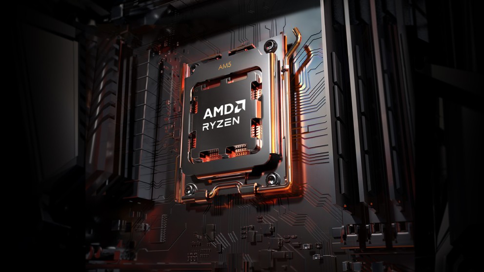An AMD Ryzen processor in its motherboard socket
