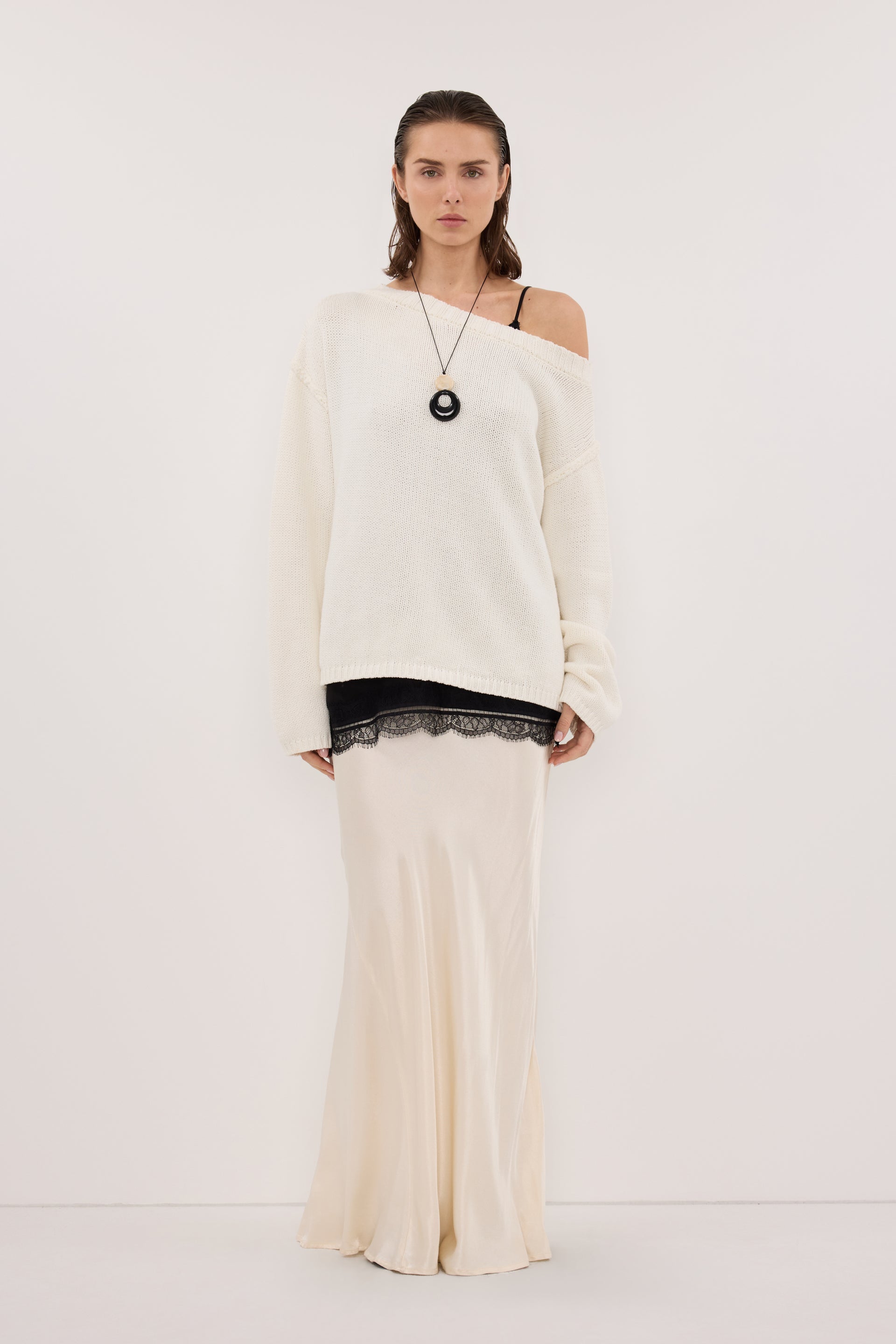 Charli Cream Satin Maxi Skirt - 2 / Cream