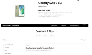 A snapshot of the Samsung Galaxy S21 FE UAE support page