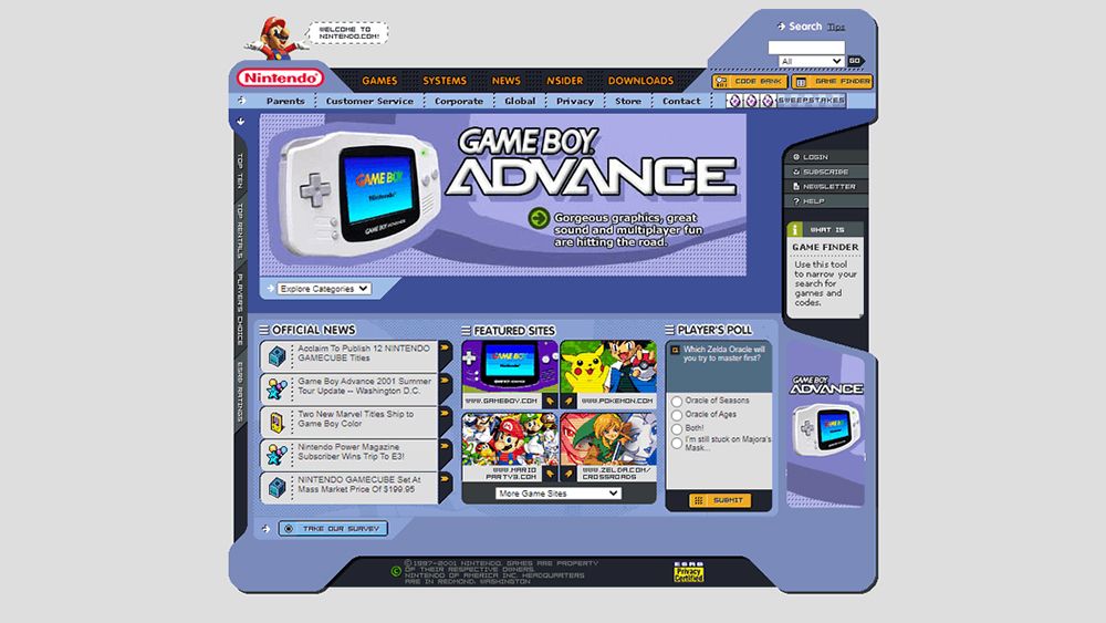 Nintendo Website from 2001