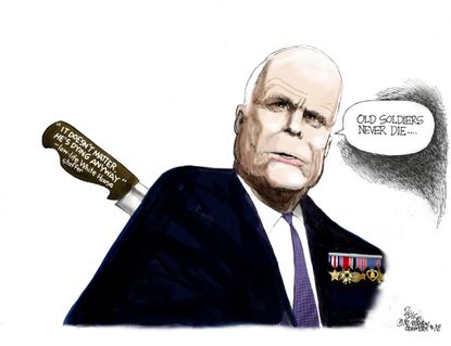 Political cartoon U.S. John McCain betrayed dying comment