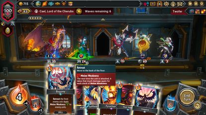 Selecting the Begone card in Monster Train 2