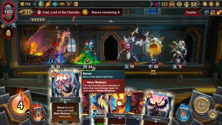 Selecting the Begone card in Monster Train 2