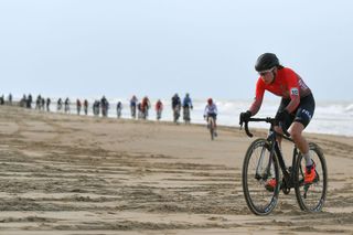 OOSTENDE BELGIUM JANUARY 31 Blanka Vas Kata of Hungary Sand Sea during the 72nd UCI CycloCross World Championships Oostende 2021 Women U23 UCICX CXWorldCup Ostend2021 CX on January 31 2021 in Oostende Belgium Photo by Luc ClaessenGetty Images