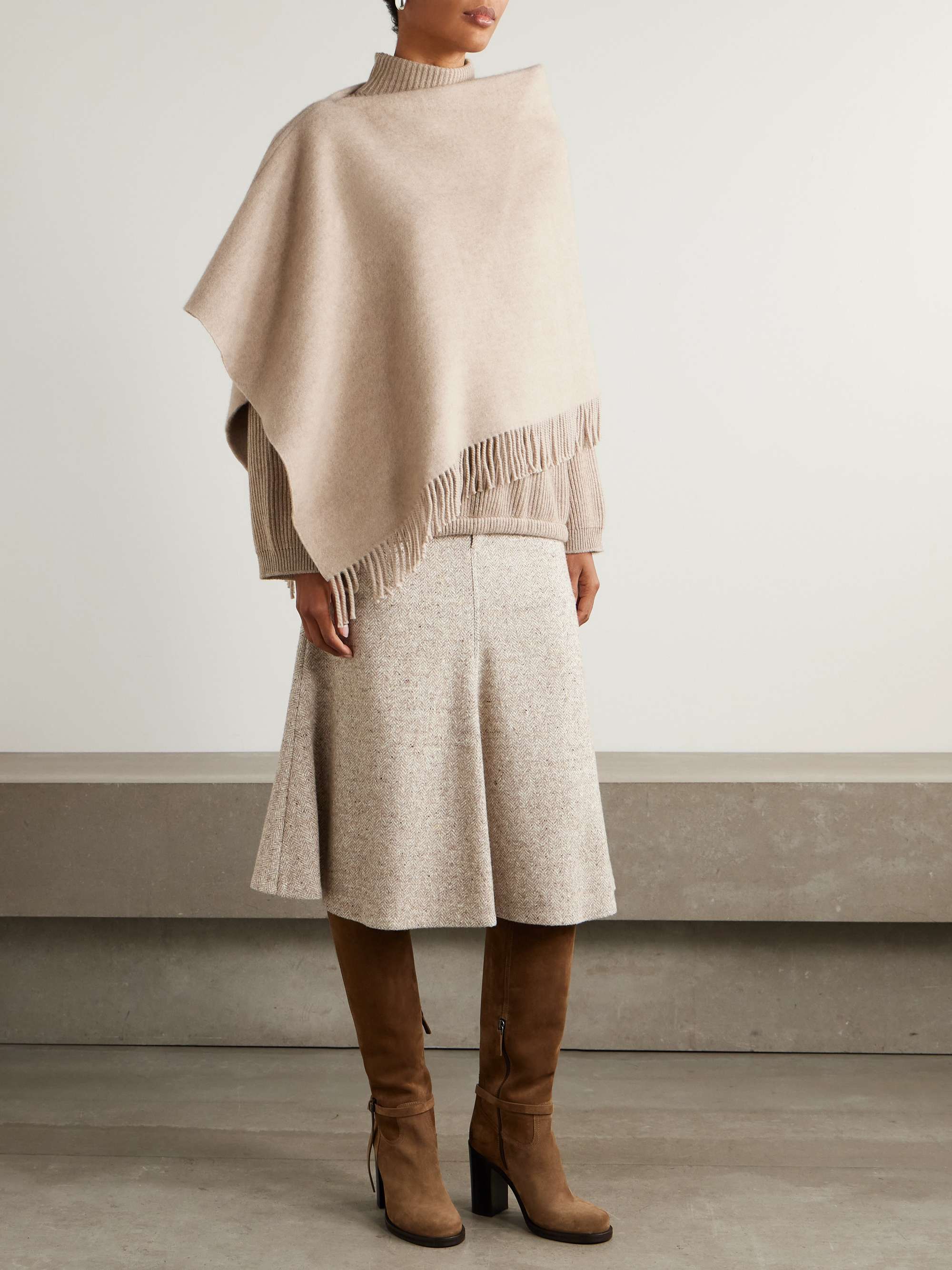 Fringed Wool and Cashmere-Blend Poncho
