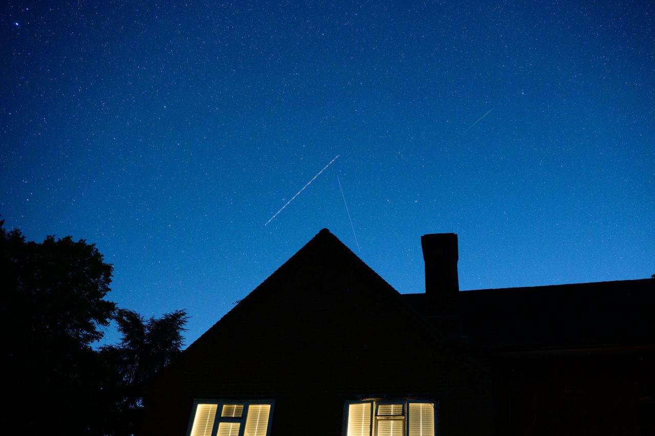 Meteor flashes across the night sky during the Perseid Meteor Shower 2026