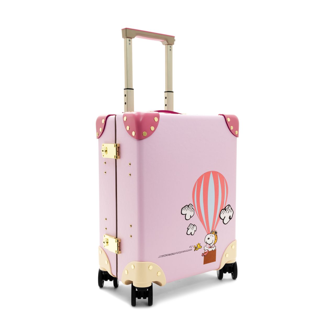 Angled shot of a pink suitcase