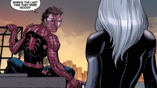 Black Cat tries to lend a hand and an ear to Spider-Man during his downward spiral