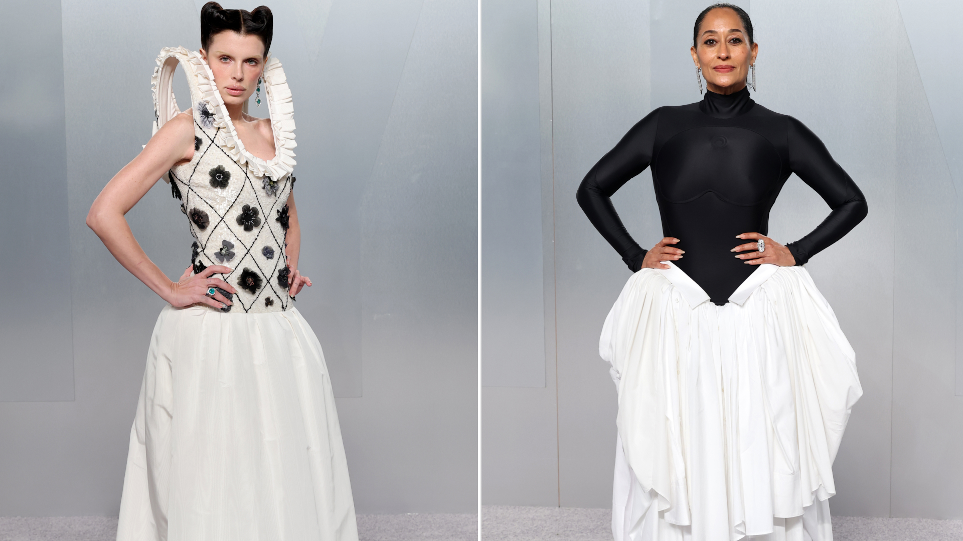 Celebrities attended the 2026 Vanity Fair Oscar Party in the black-and-white dress red carpet trend
