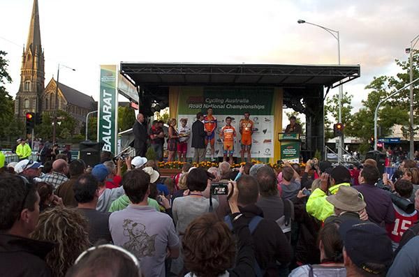 A section of the crowd that gathered for the presentations of the men's elite criterium in Ballarat.