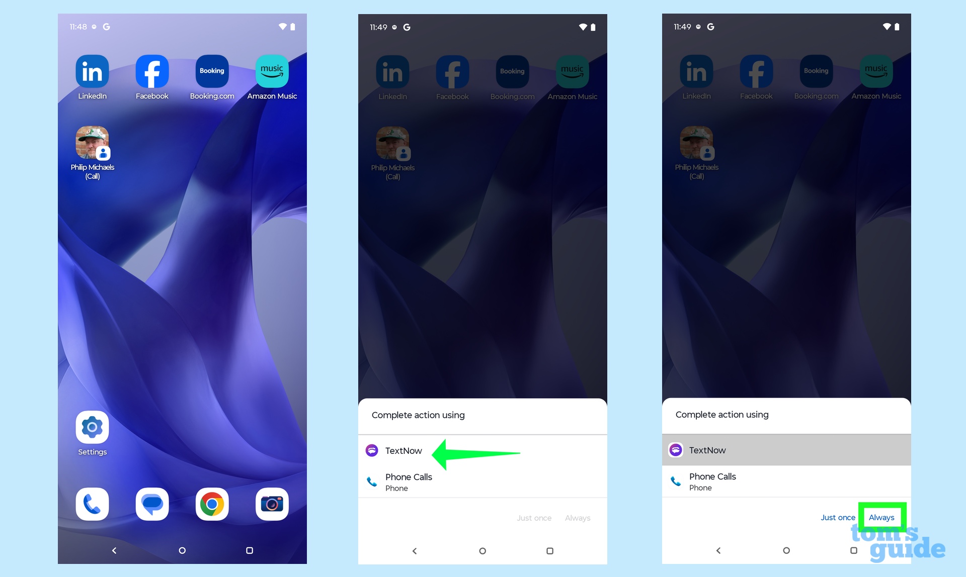 Designating which app should make the call for a direct call widget