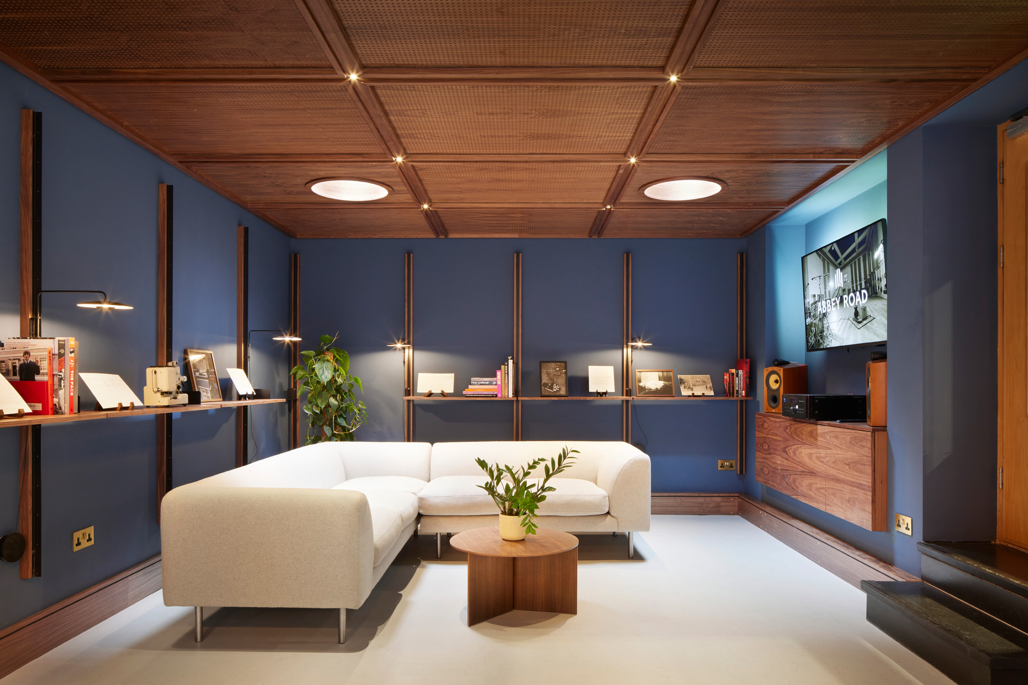 Abbey Road Studios after its interior refresh, showing recording spaces and lounge like breakout areas in warm woods