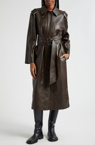 Oversize Faux Leather Trench Coat