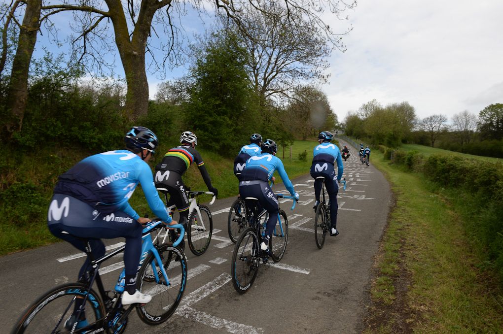 Movistar take in the La Redoute during their recon ride