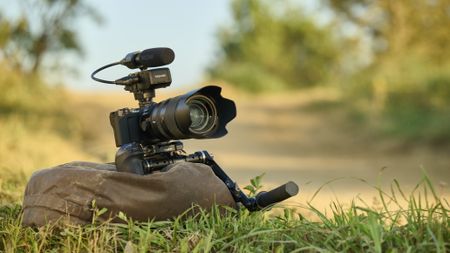 Nikon ZR resting on camera bag
