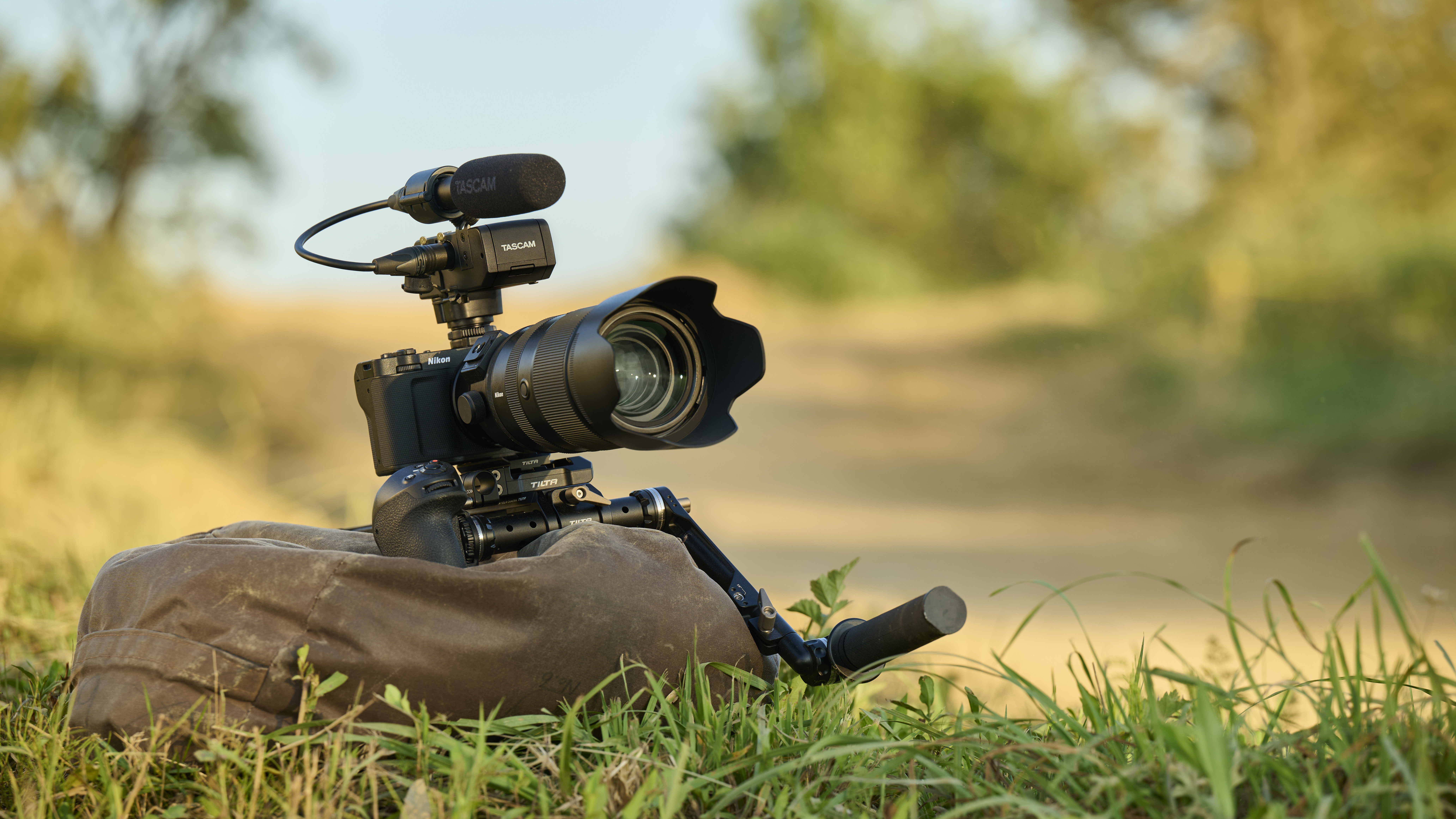 Nikon ZR resting on camera bag