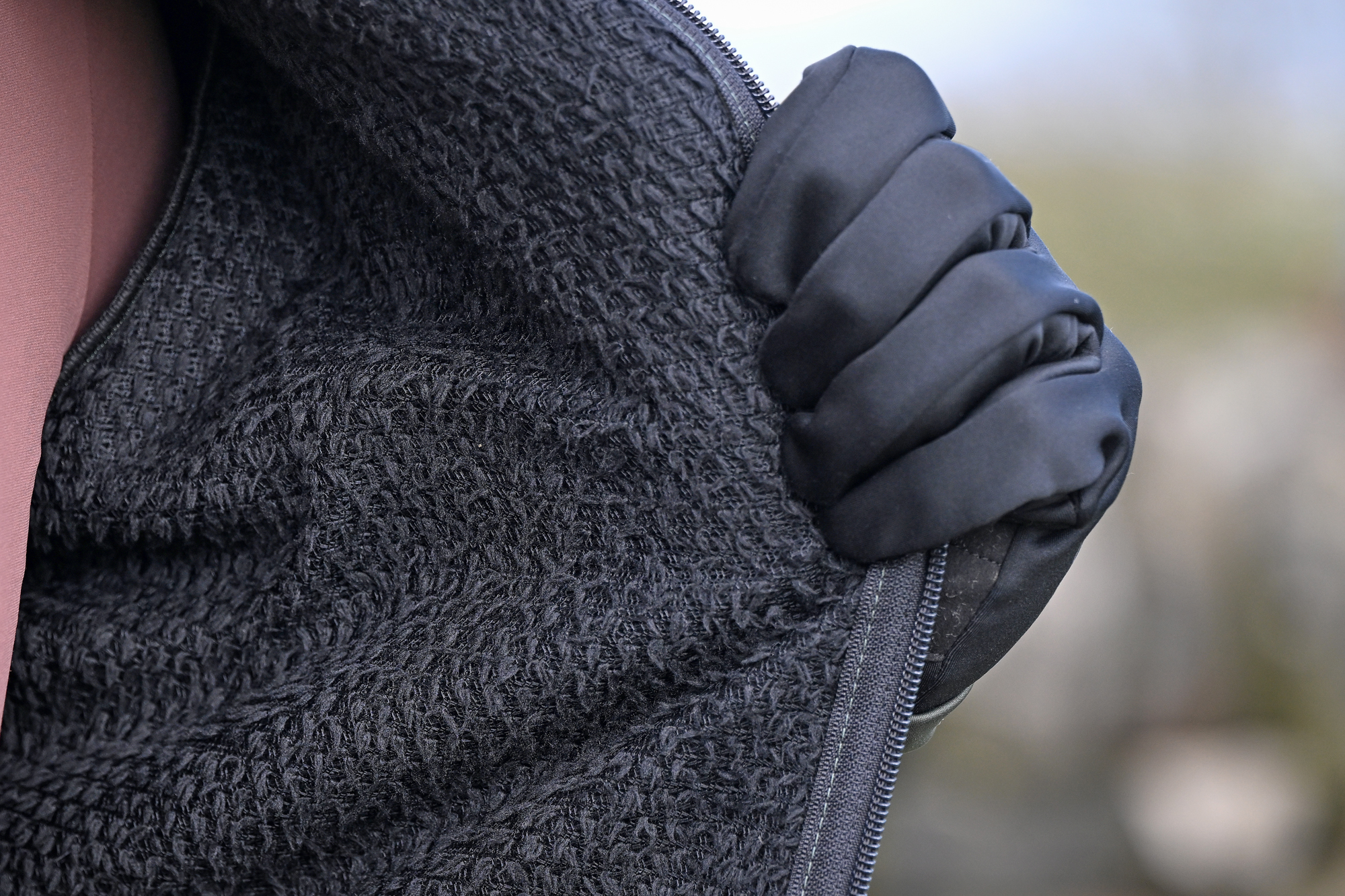 close up of the Alpha fleece lining of a cycling jacket