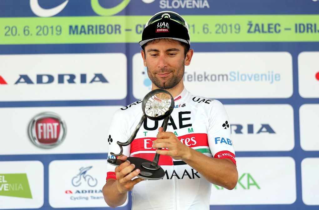 Diego Ulissi with the trophy for winning stage 3 at Tour of Slovenia