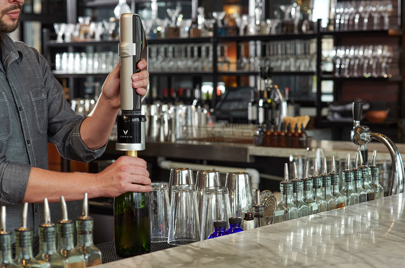 Bartender demonstrates the Coravin Sparkling wine preservation system