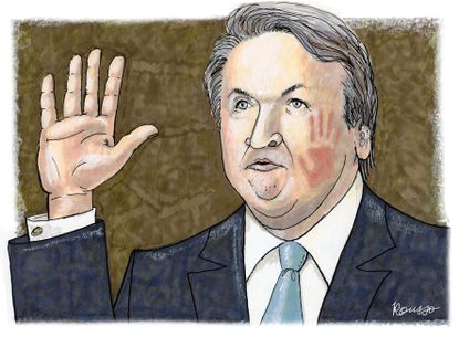 Political cartoon U.S. Brett Kavanaugh supreme court judge handprint