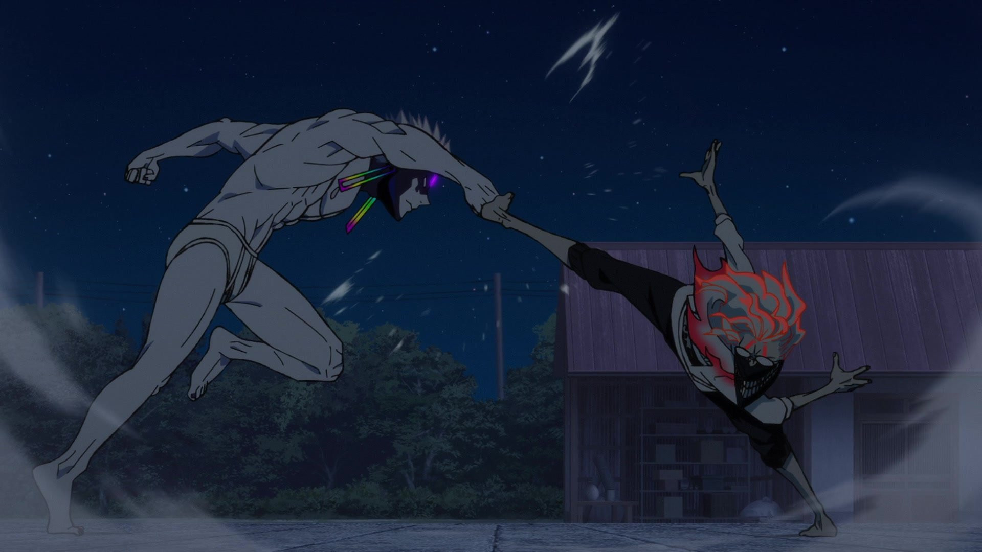 A screenshot of two men fighting during Dan Da Dan season 2