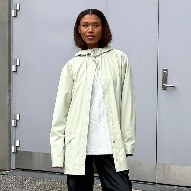 Model wearing Rains jacket