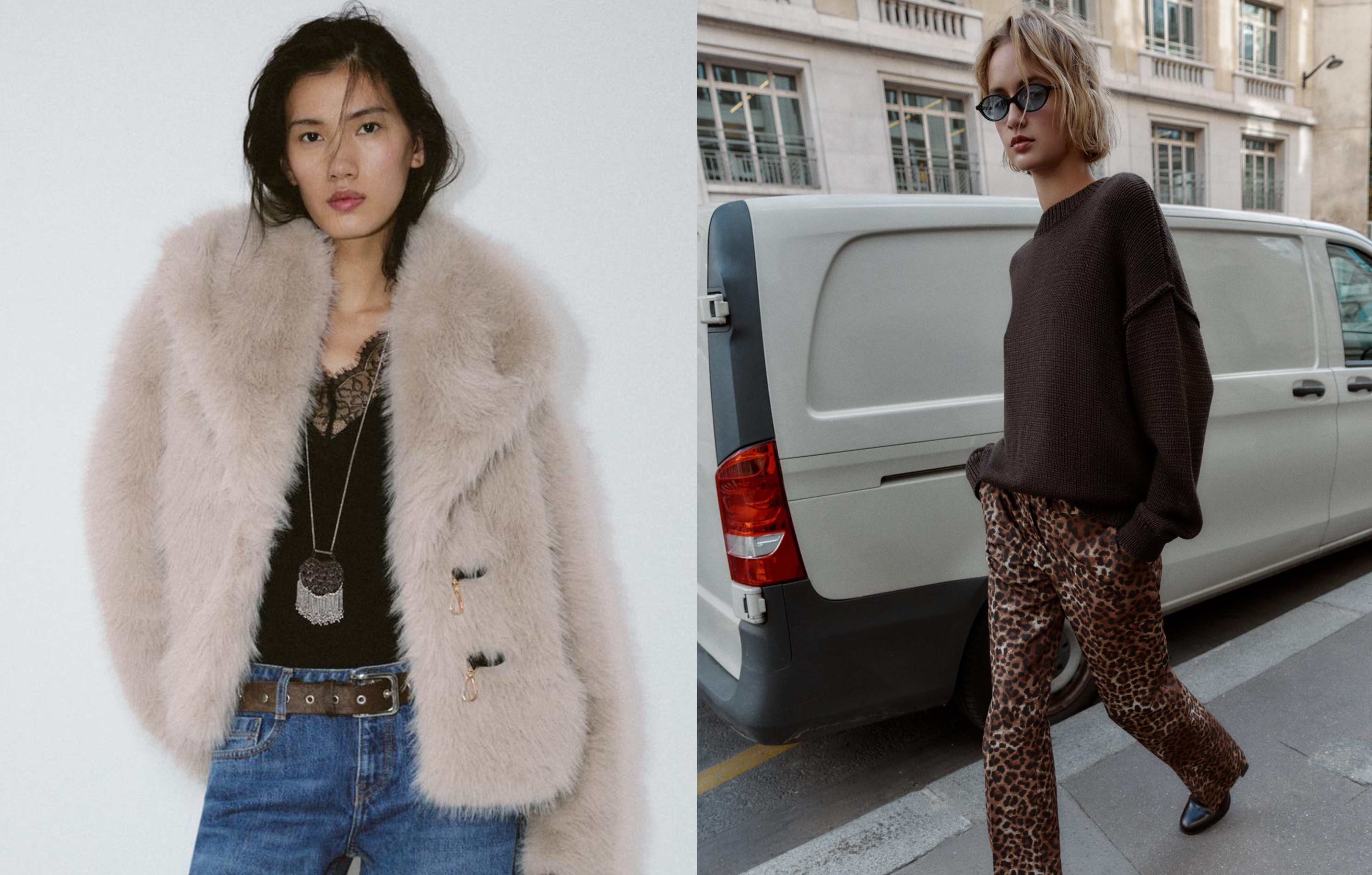 Two models wear winter outfits from Zara
