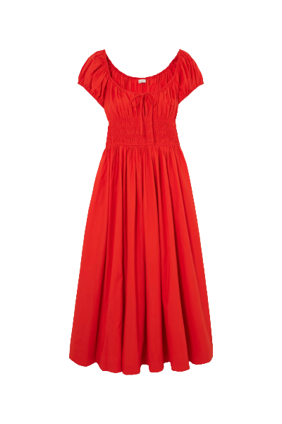 DÔEN, Quinn Tie-Detailed Shirred Organic Cotton-Poplin Midi Dress