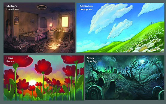 Create convincing environment. Four pictures with different mode