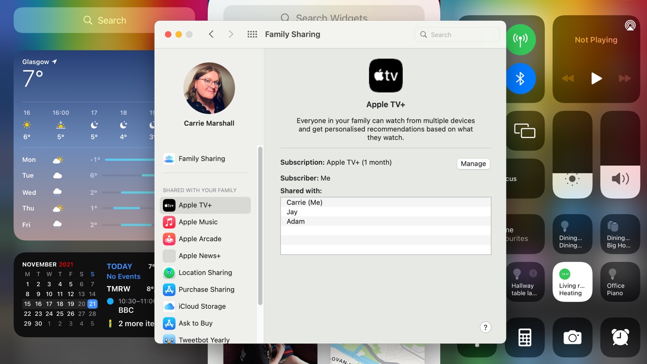 Screen shot showing macOS Family sharing options